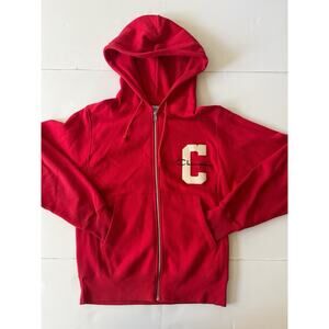 Champion Reverse Weave Hoodie Sweatshirt VTG Unisex S Red Patch Varsity Zipper